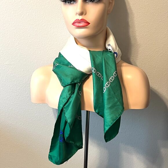 GUCCI Anchor Rope Print Silk 100% Scarf Square MultiColor Green 33"x33" - Picture 1 of 6